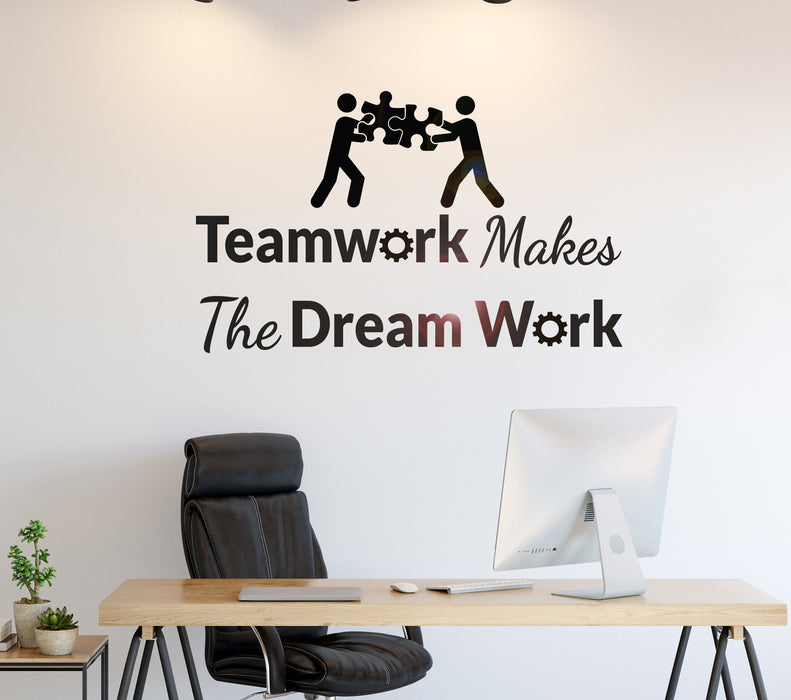 Vinyl Wall Decal Phrase Teamwork Makes Dream Work Office Decor Stickers Mural 35 in x 22 in gz227