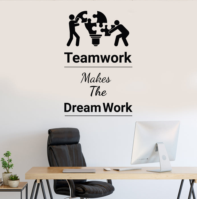 Vinyl Wall Decal Teamwork Words Office Light Bulb Puzzles Idea Work Stickers Mural 35 in x 22 in gz236
