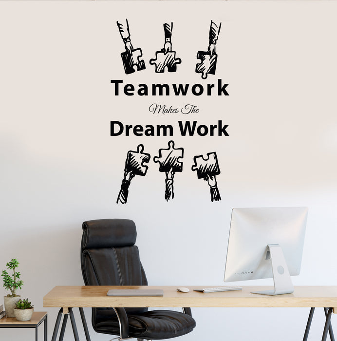 Vinyl Wall Decal Office Decor Teamwork Puzzle Dream Work Stickers Mural 35 in x 22 in gz238