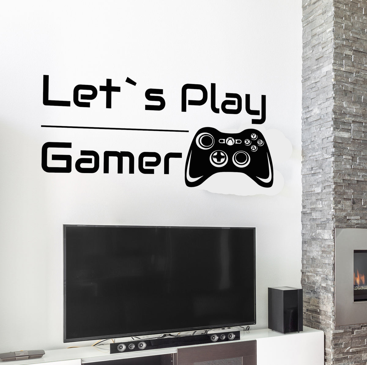 Vinyl Wall Decal Gamer Inscription Let's Play Joystick Gaming Playroom ...