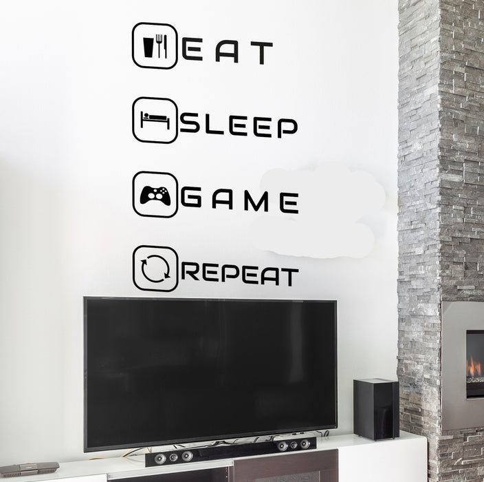 Autocollant mural en vinyle Gaming Eat Sleep Game Repeat Teen Boys Room Stickers Mural 35 po x 22 po gz247