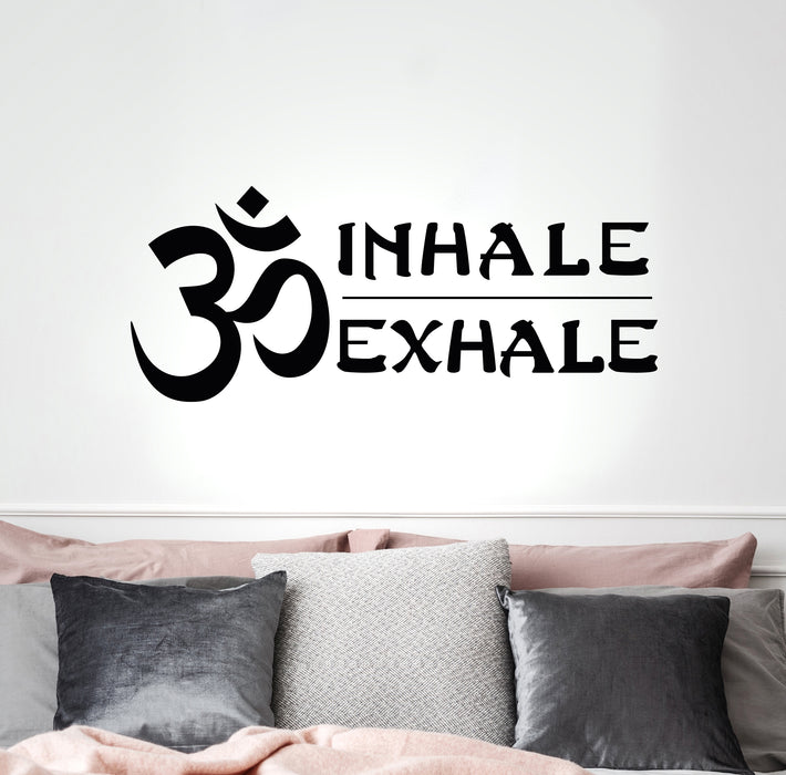 Vinyl Wall Decal Yoga Buddha Indian Inhale Exhale Buddhism Om Relaxation Zen Stickers Mural 35 in x 13.5 in gz254