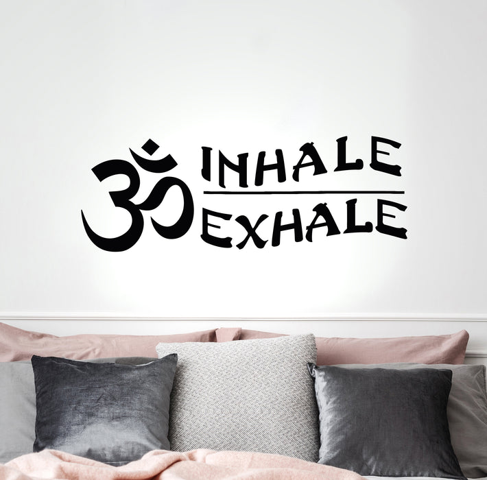 Vinyl Wall Decal Yoga Indian Inhale Exhale Buddhism Relaxation Zen Om Stickers Mural 22.5 in x 8 in gz255