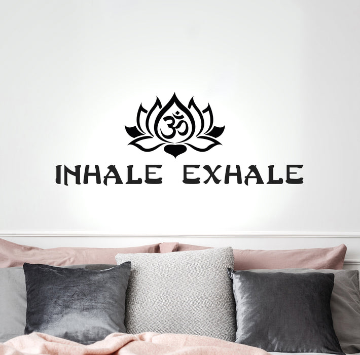 Vinyl Wall Decal Inhale Exhale Lotus Relax Yoga Meditation Room Stickers Mural 13 in x 35 in gz266
