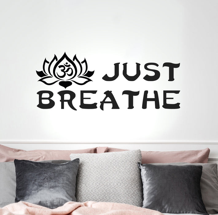 Vinyl Wall Decal Lettering Just Breathe Lotus Yoga Buddhism Stickers Mural 15 in x 35 in gz267