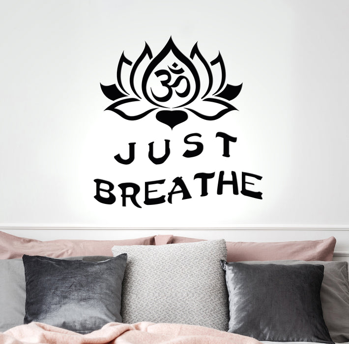 Vinyl Wall Decal Relax Just Breathe Lotus Flower Buddhism Yoga Center Stickers Mural 22.5 in x 22 in gz268