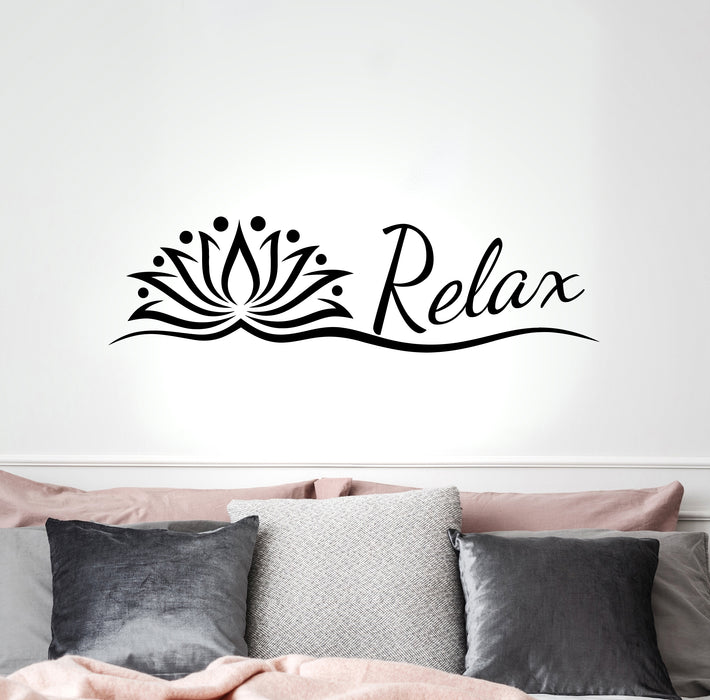 Vinyl Wall Decal Relax Yoga Studio Breathe Lotus Flower Buddhism Meditation Stickers Mural 35 in x 9.5 in gz270