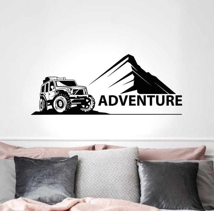 Vinyl Wall Decal Adventure Mountains Jeep Travel Stickers Mural 35 in x 15 in gz272