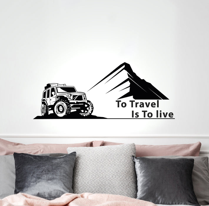 Виниловая наклейка на стену с цитатой о джипе «Путешествовать — значит жить» Мотивирующие наклейки Фреска 35 дюймов x 15 дюймов gz274