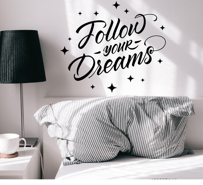 Vinyl Wall Decal Follow Your Dreams Inspirational Quote Home Decor Stickers Mural 22.5 in x 19.5 in gz282