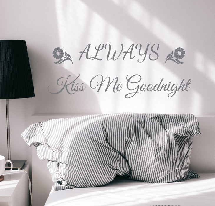 Autocollant mural romantique Kiss Me Goodnight pour chambre à coucher, décor en vinyle GRIS 22,5 po x 8,5 po gz323