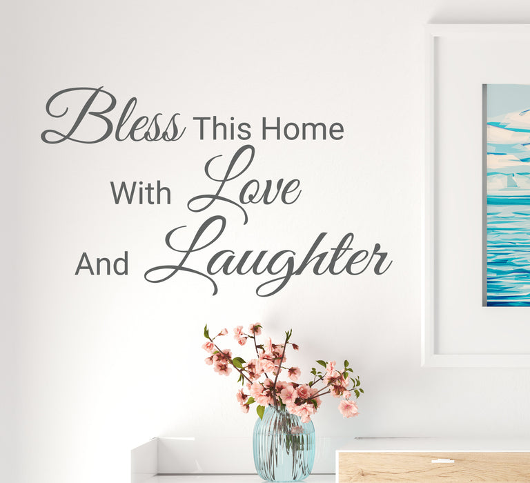 Wall Decal Love Bless Home Laughter Inspiring Quote Vinyl Decor GREY 22.5 in x 13.5 in gz330