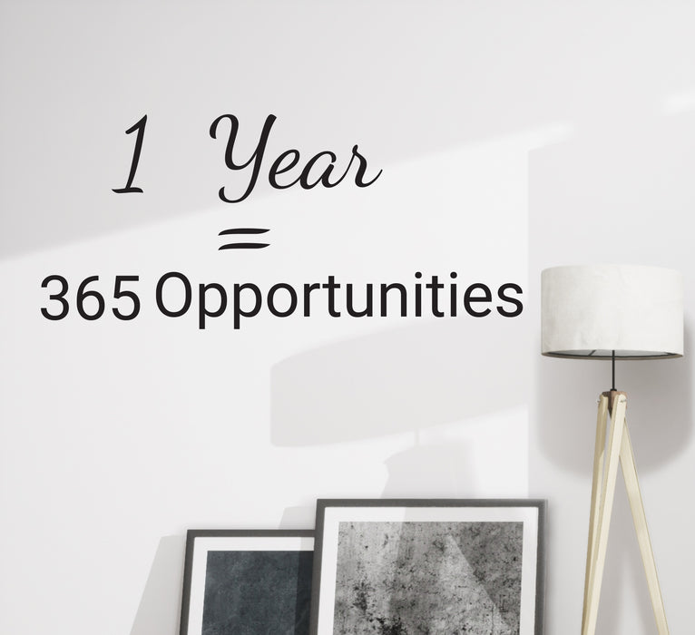 Autocollant mural avec phrase de motivation One Year Opportunities Vinyl Decor Noir 22,5 po x 10 po gz341
