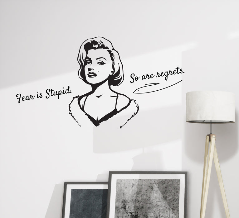 Wall Decal Marilyn Monroe Lettering Quote Fear Is Stupid Vinyl Decor Black 28 in x 15 in gz364