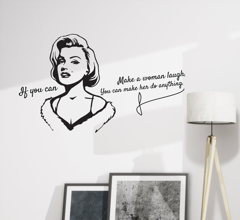 Autocollant mural en vinyle avec citation de Monroe « Si tu peux faire rire » Noir 72,1 x 43,2 cm gz365