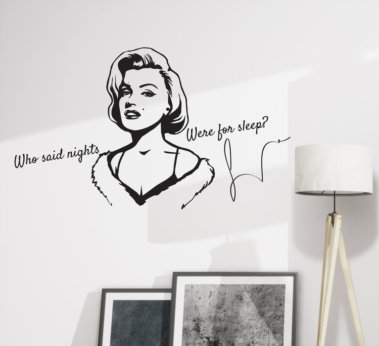 Autocollant mural Marilyn Monroe citation mots nuit blague drôle décor vinyle noir 28,5 po x 17 po gz369