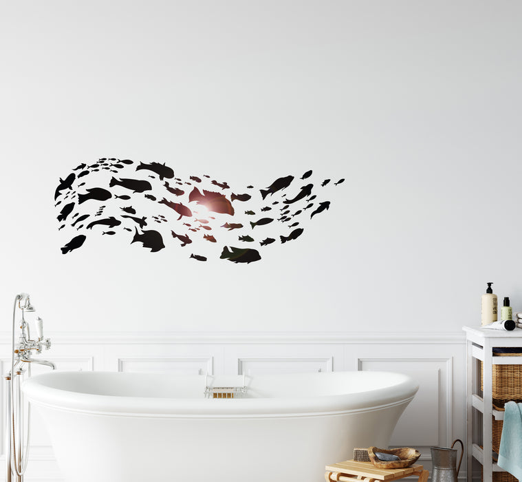 Wall Decal Fish Wave Bathroom Art Sea Marine Ocean Vinyl Decor gz386