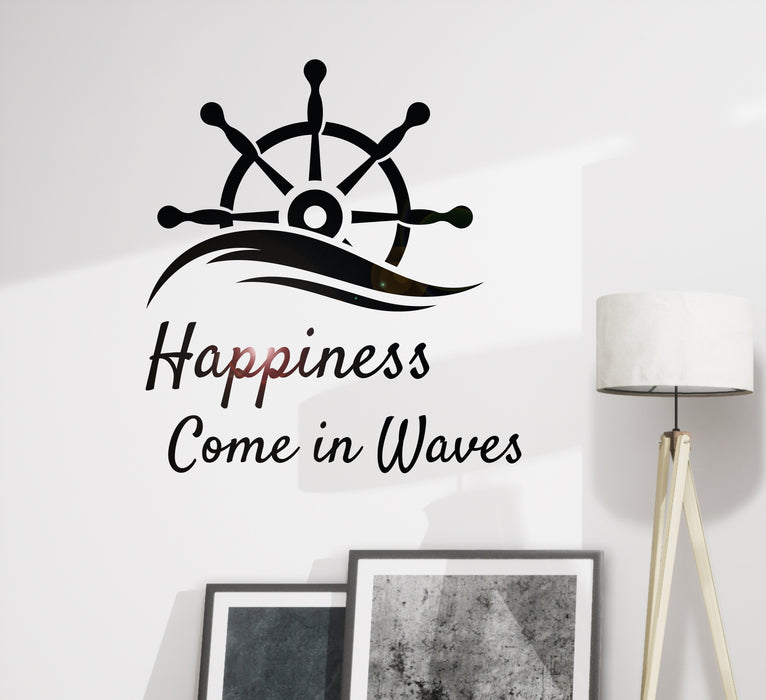Wall Decal Wheel Ocean Sea Ship Words Happiness Vinyl Decor gz389