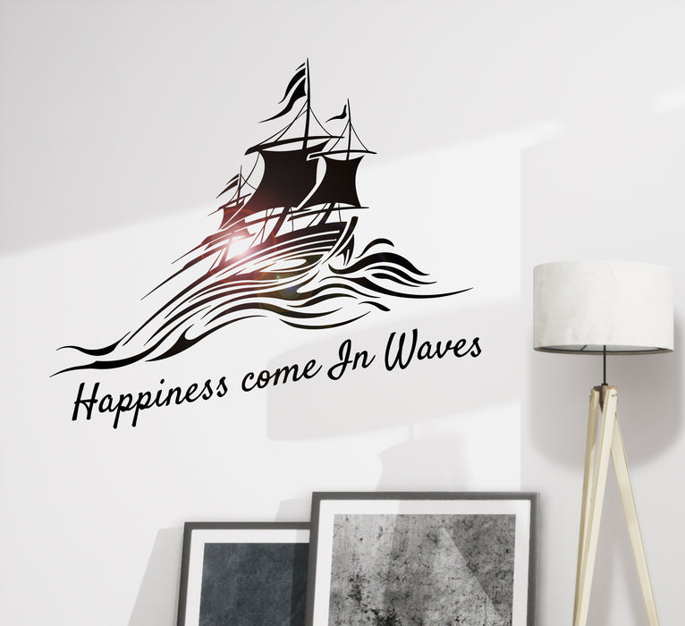 Wall Decal Happiness Ocean Sea Ship Waves Interior Vinyl Decor gz405