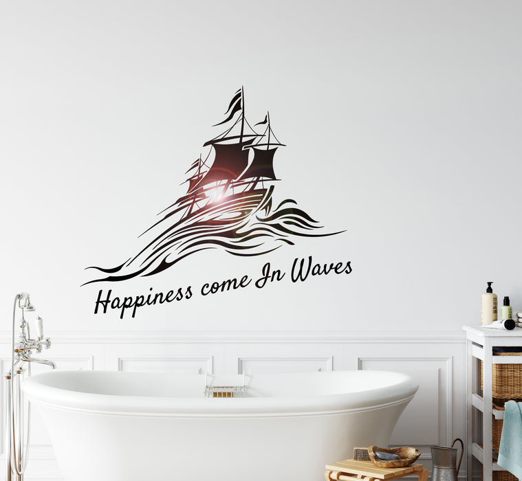 Wall Decal Happiness Ocean Sea Ship Waves Interior Vinyl Decor gz405