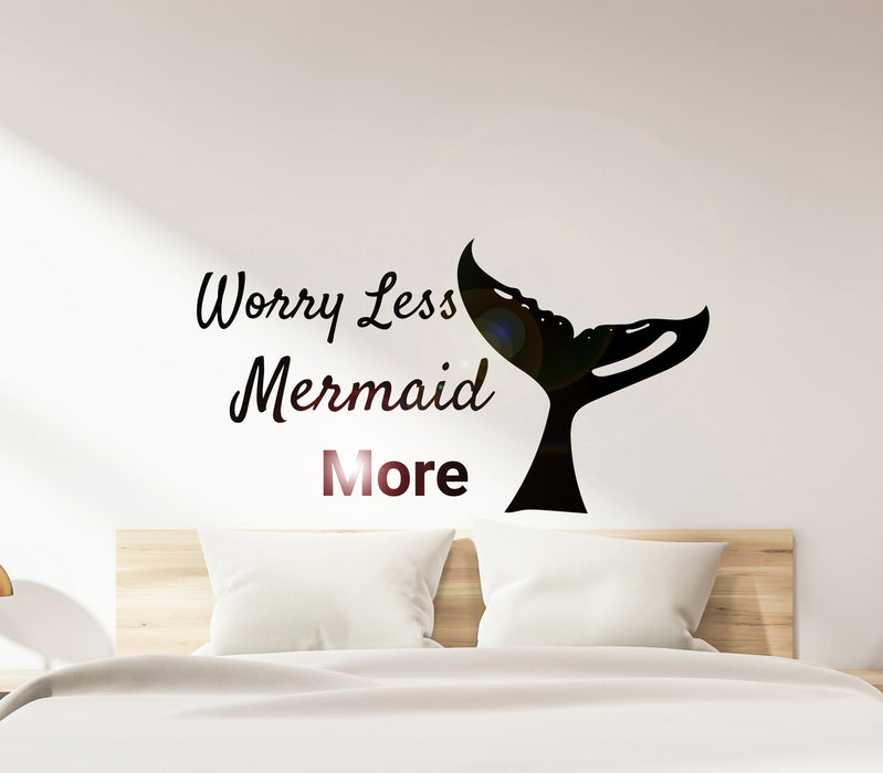 Wall Decal Worry Less Mermaid Sea Girl Bedroom Interior Vinyl Decor gz414