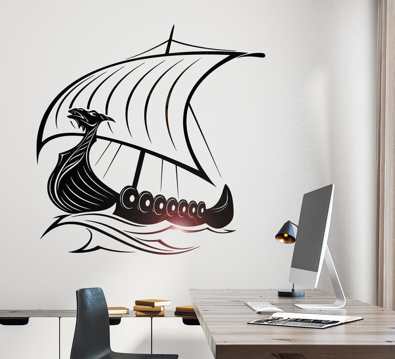 Wall Decal Viking Ship Interior Drakkar Ocean Waves Vinyl Decor gz418