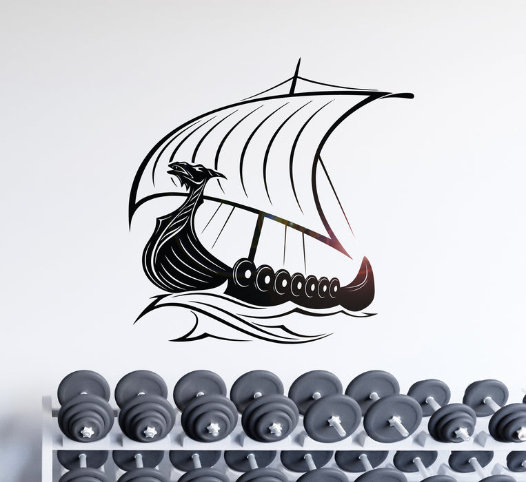 Wall Decal Viking Ship Interior Drakkar Ocean Waves Vinyl Decor gz418