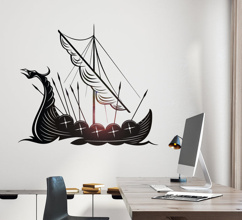 Wall Decal Viking Drakkar Sea Ship Interior Waves Vinyl Decor gz419