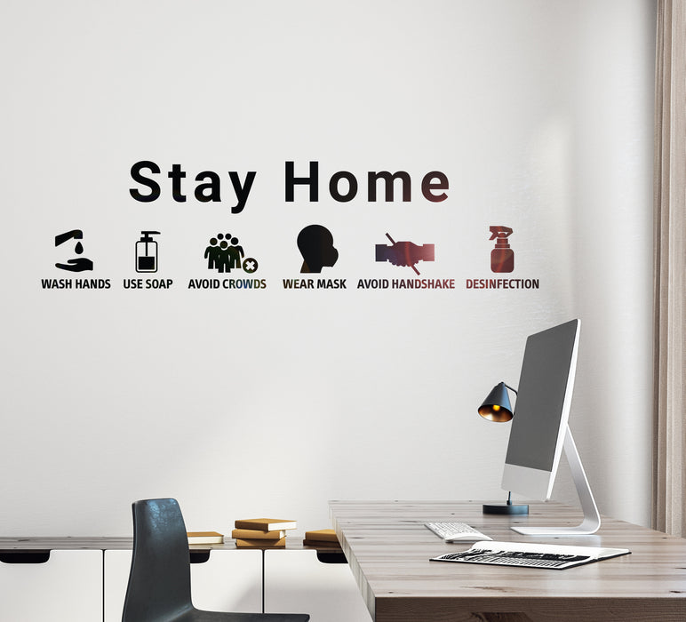 Autocollant mural Restez à la maison Coronavirus Lavez-vous les mains Portez un masque Décor en vinyle gz424
