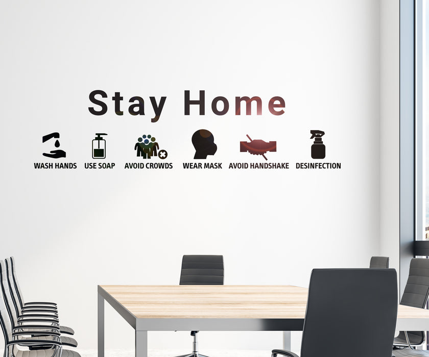 Wall Decal  Stay Home Coronavirus Wash Hands Wear Mask Vinyl Decor gz424