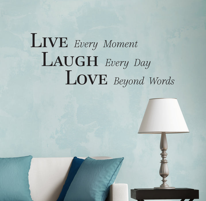 Wall Decal Words Live Laugh Love Motivation Interior Vinyl Decor Black 22.5 x 8.5 gz443