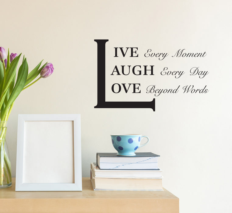 Wall Decal Inspiration Phrase Interior Live Love Laugh Vinyl Decor Black 22.5 x 14 gz444