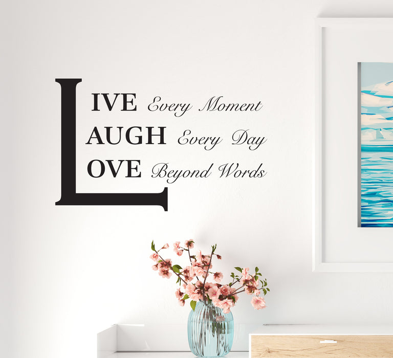 Wall Decal Inspiration Phrase Interior Live Love Laugh Vinyl Decor Black 22.5 x 14 gz444