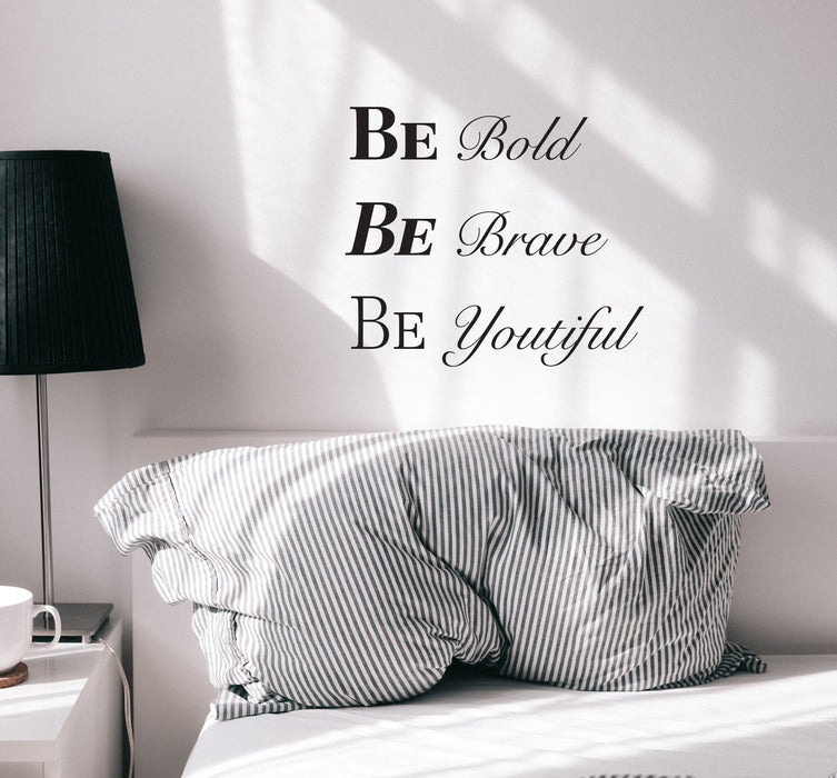 Wall Decal Motivation Inspiration Words Brave Bold Beautiful Vinyl Decor Black 22.5 x 19.5 gz446