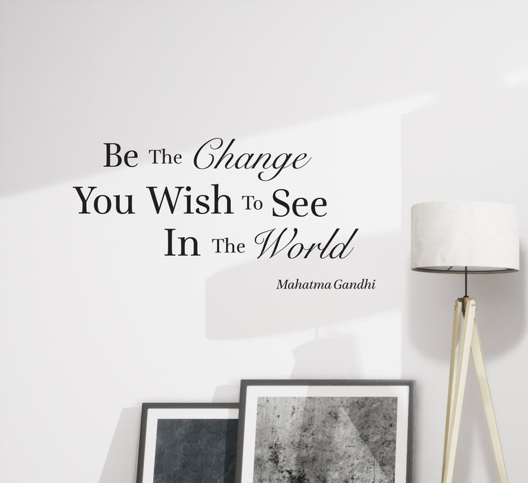 Wall Decal Inspirational Quote Change World Ghandi Interior Vinyl Decor Black 22.5 x 11 gz449