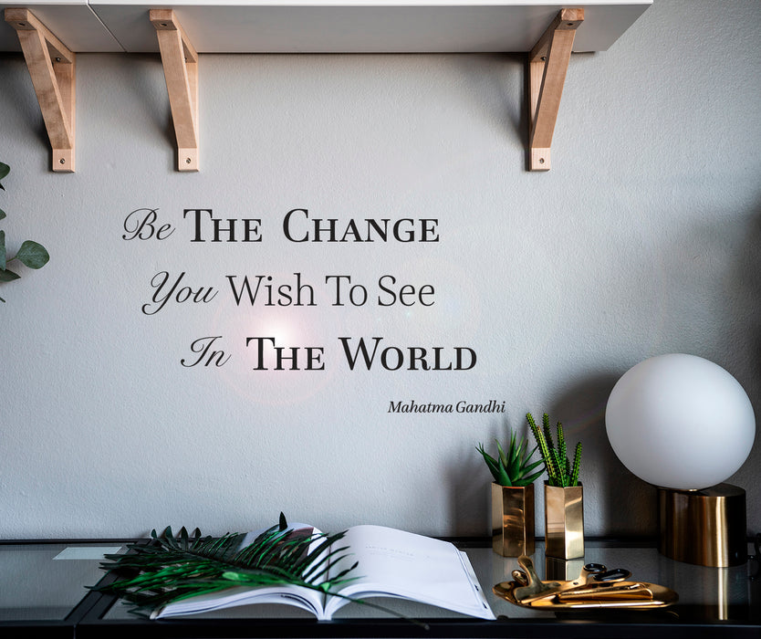 Wall Decal Gandhi Motivation Phrase World Change Vinyl Decor Black 22.5 x 12 gz450