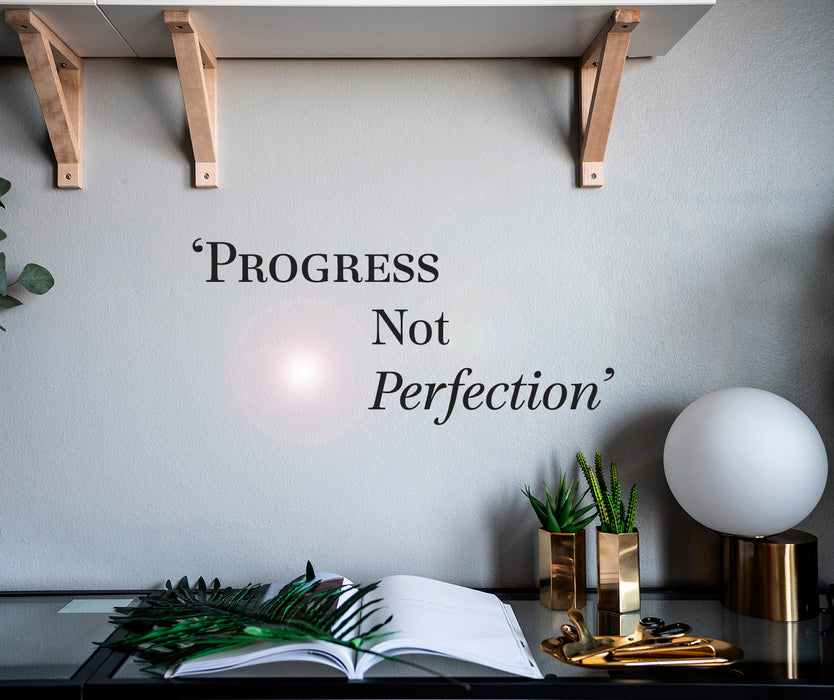 Wall Decal Motivation Progress Not Perfection Interior Vinyl Decor Black 22.5 in x 10 in gz459