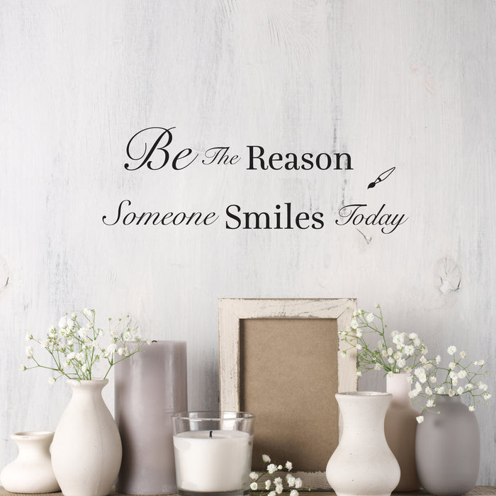 Wall Decal Reason To Smile Inspirational Motivation Words Letters Interior Vinyl Decor Black 22.5 in x 8 in gz462