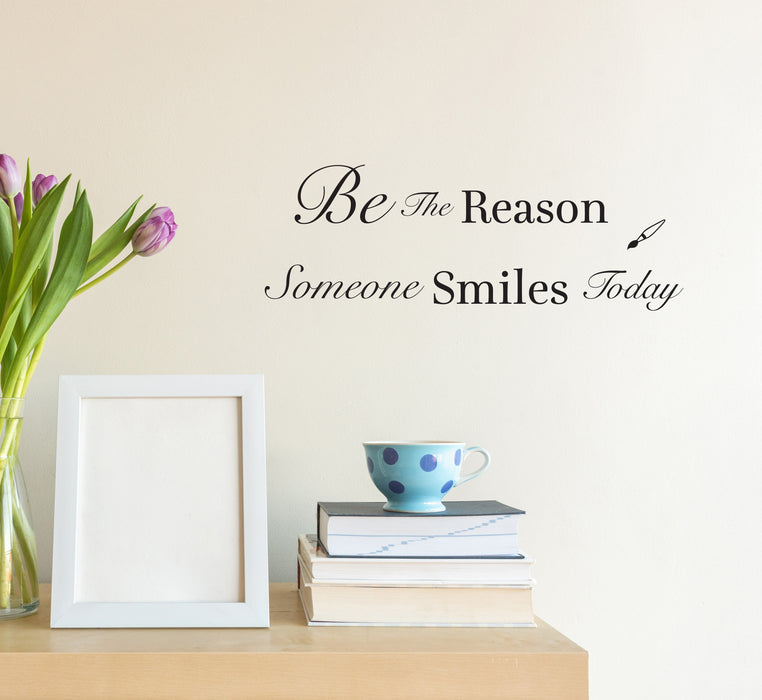 Wall Decal Reason To Smile Inspirational Motivation Words Letters Interior Vinyl Decor Black 22.5 in x 8 in gz462