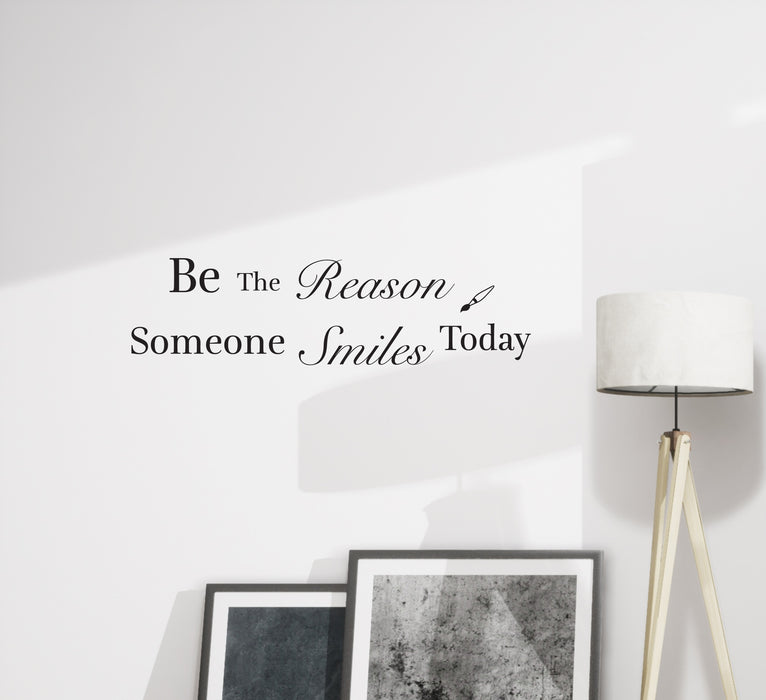 Wall Decal Motivation Words Letters Quote Reason To Smile Interior Vinyl Decor Black 22.5 in x 8 in gz463