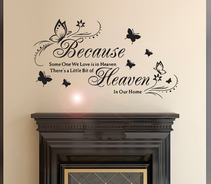 Wall Decal Heaven Home House Flower Love Butterfly Vinyl Decor Black 35 in x 20 in gz472