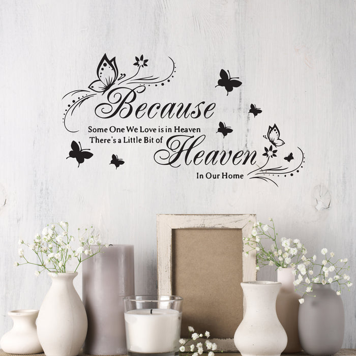 Wall Decal Heaven Home House Flower Love Butterfly Vinyl Decor Black 35 in x 20 in gz472