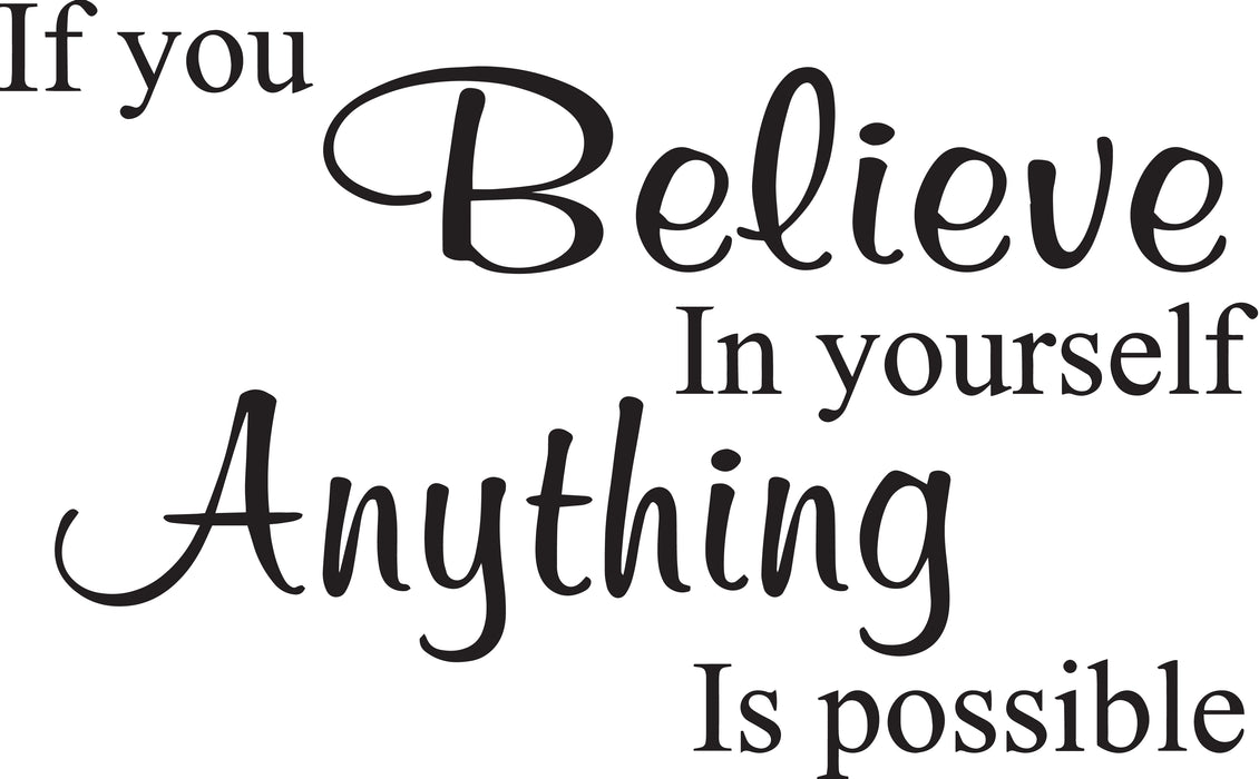 Wall Decal Believe in Yourself Motivation Words Quote Vinyl Decor Black 22.5 in x 14 in gz473