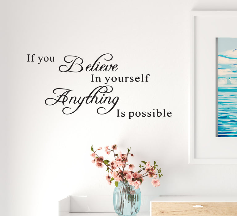 Wall Decal Motivation Quote Words Anything Is Possible Vinyl Decor Black 35 in x 16 in gz475