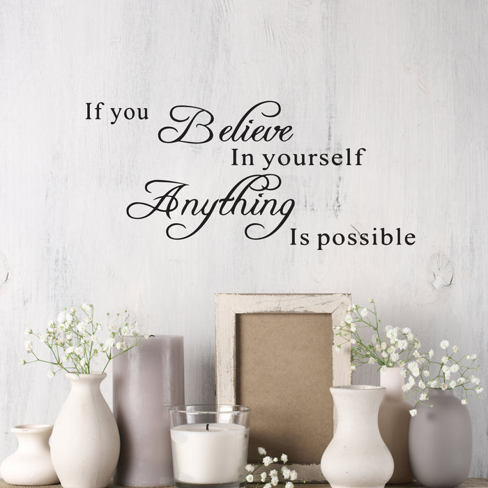 Wall Decal Motivation Quote Words Anything Is Possible Vinyl Decor Black 35 in x 16 in gz475