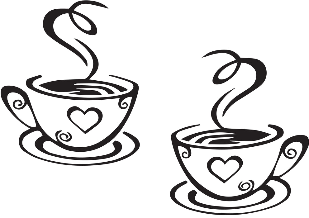 Wall Decal Cup Love Kitchen Coffee Cafe Interior Vinyl Decor Black 22.5 in x 15.5 in gz481
