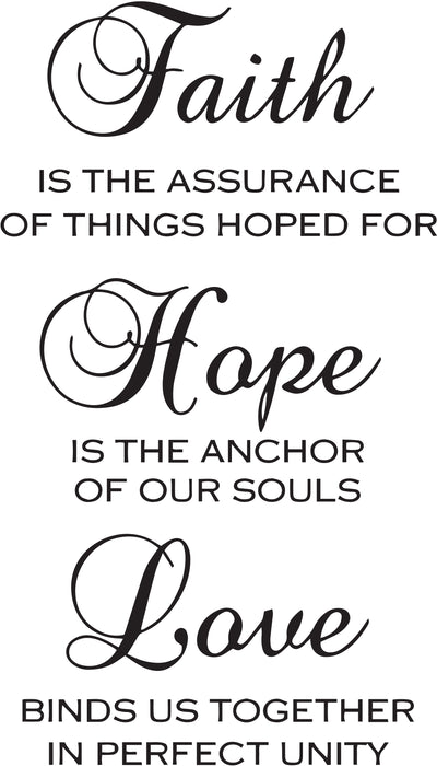 Wall Decal Faith Hope Love Quote Living Room Vinyl Decor Black 35 in x 20 in gz493