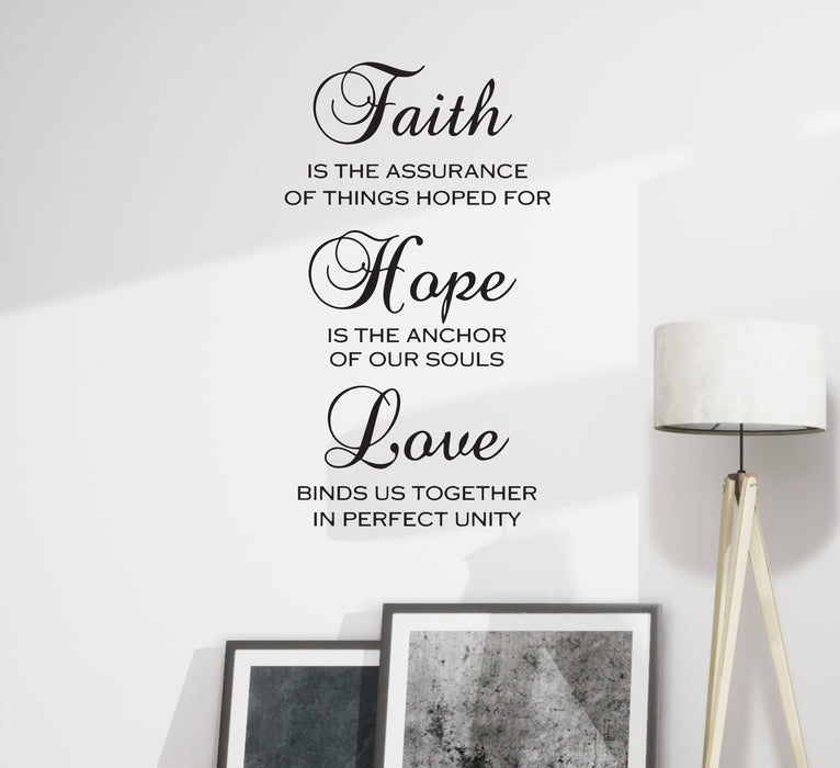 Wall Decal Faith Hope Love Quote Living Room Vinyl Decor Black 35 in x 20 in gz493