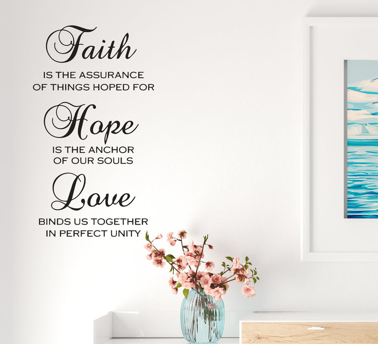 Wall Decal Faith Hope Love Quote Living Room Vinyl Decor Black 35 in x 20 in gz493