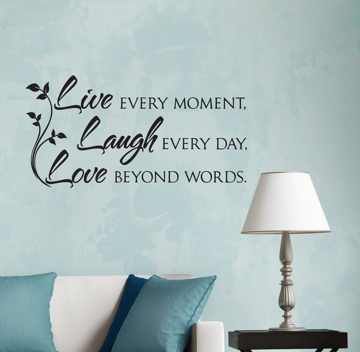 Wall Decal Live Laugh Love Inspirational Quote Vinyl Decor Black 22.5 in x 11 in gz519